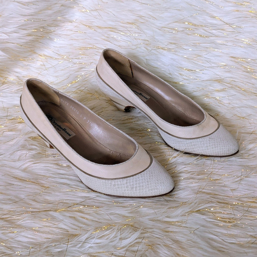 Elegant Vintage Ottorino Bossi White Cream Women's Shoes Size 7.5 Leather
